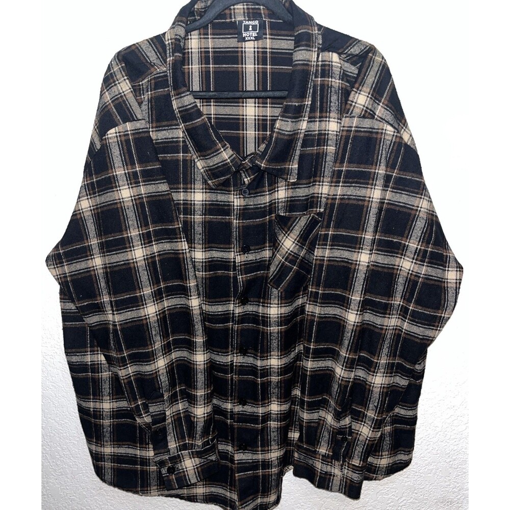 Tango Hotel Men's Brawny Flannel Button Down Brown/Black Size Big & Talk 3XL